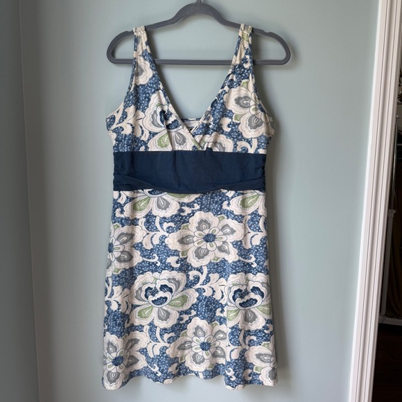 Patagonia Dresses & Skirts - Patagonia Margo Dress Organic Cotton Blue Green Floral Sleeveless V-Neck Large